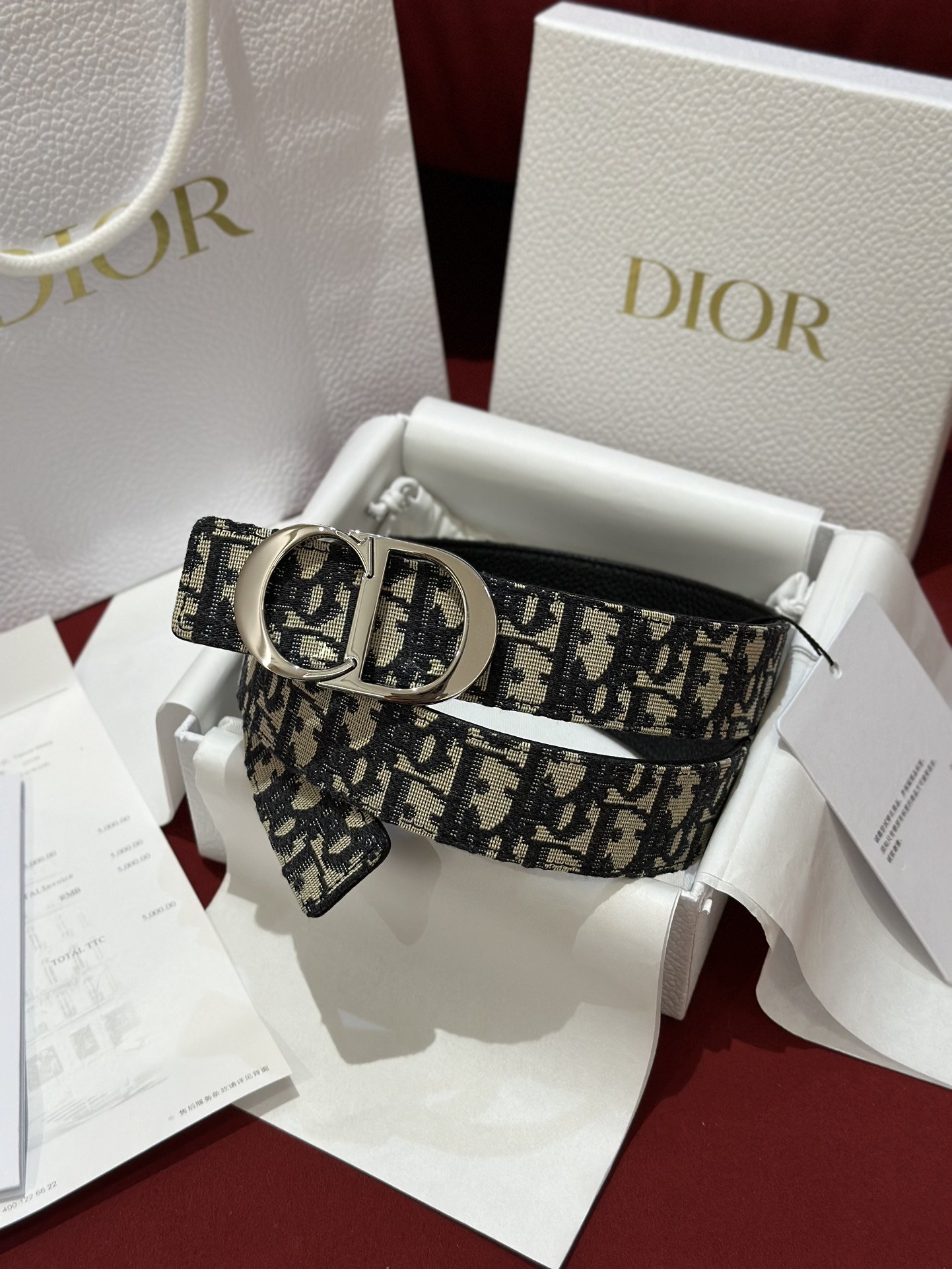 Dior CD Buckle Canvas Leather Belt 3.5CM Width