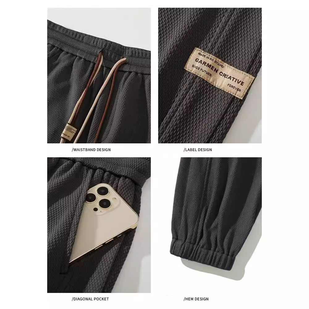 Beige Waffle pants Loose nine-cent hip panty size