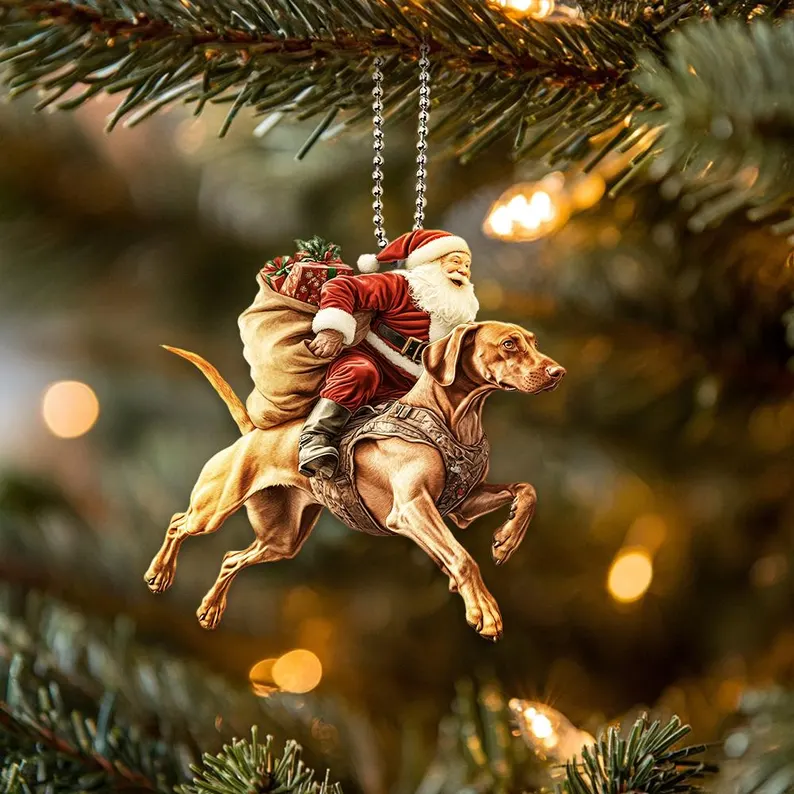 Happy Santa and Dog Ornament