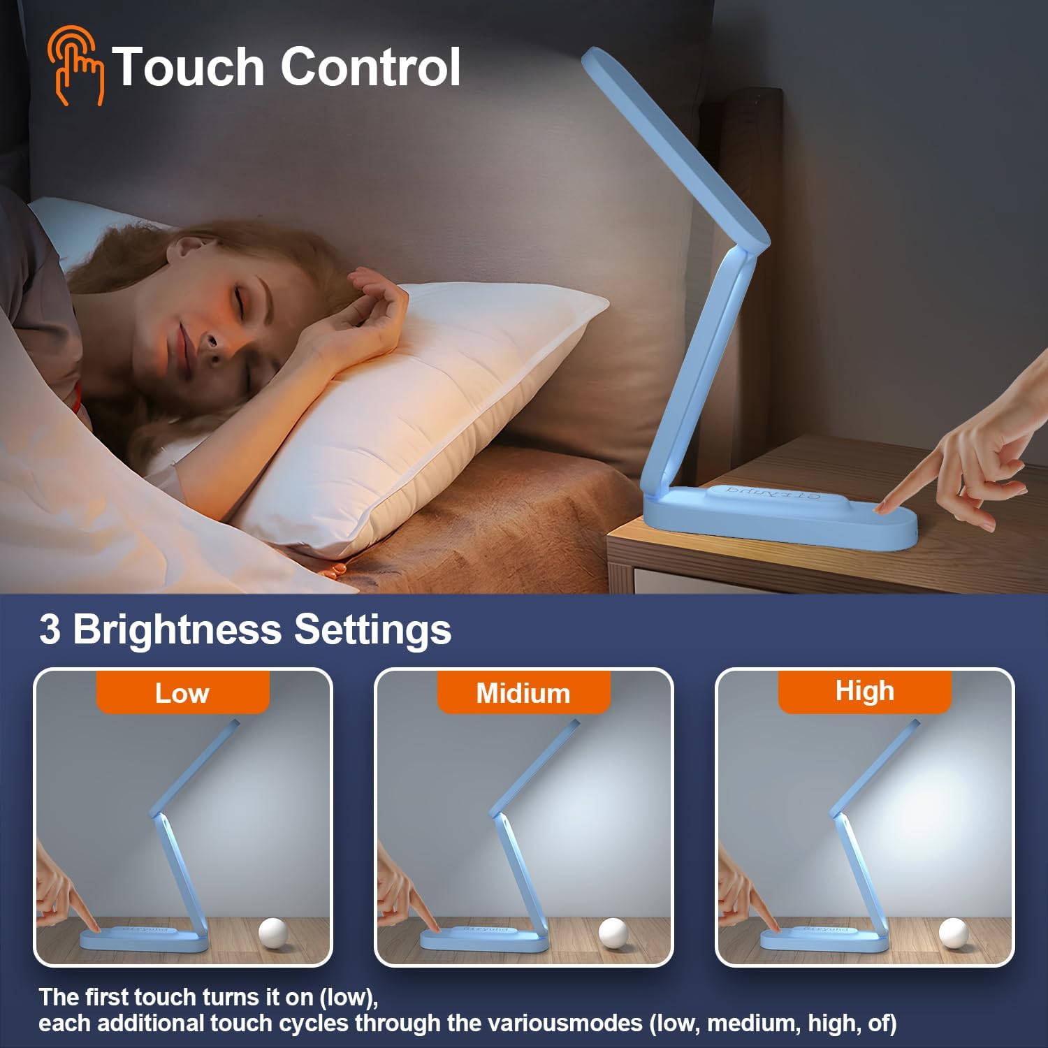 LED Desk Lamp for Office Home & Battery Operated Lamp Rechargeable Lamp Foldable & Portable Light, LED Desk Light Strip, 3 Brightness Dimmable Small Desk Lamp Wireless Reading Lamp