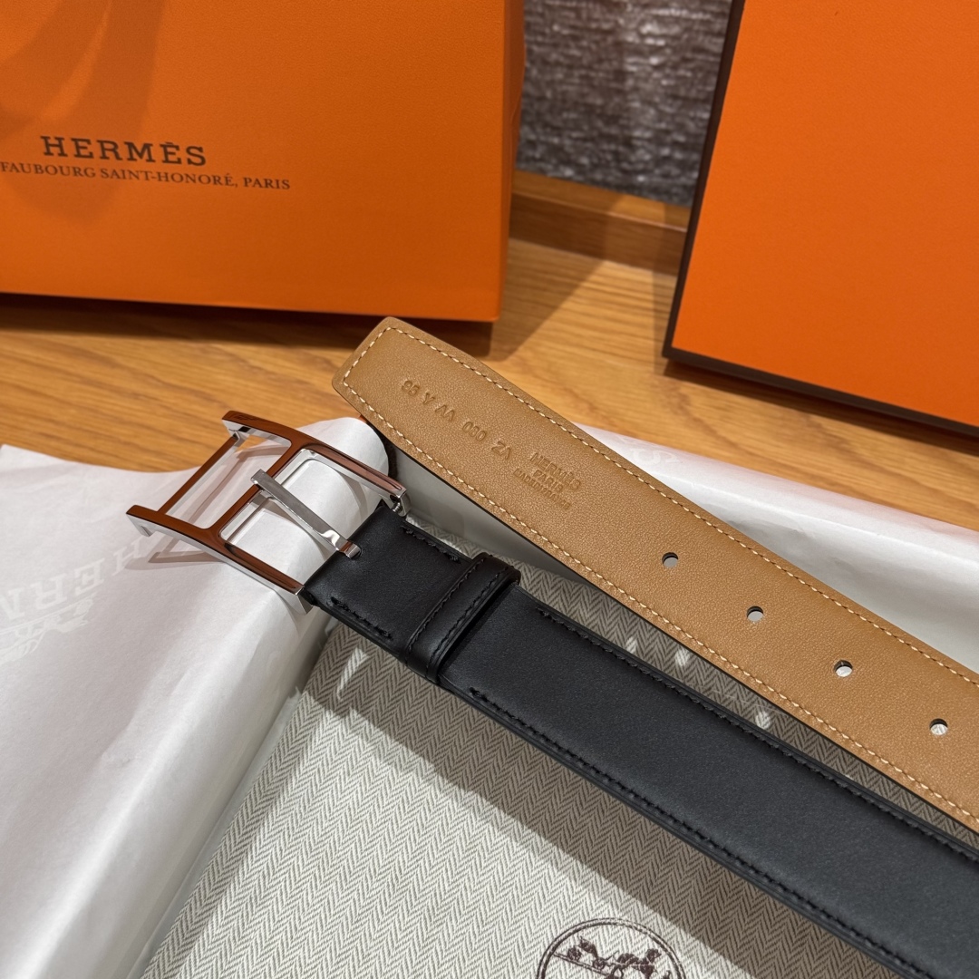 Hermès Top Grain Leather Double-Sided Pin Buckle Belt 3.2cm Width