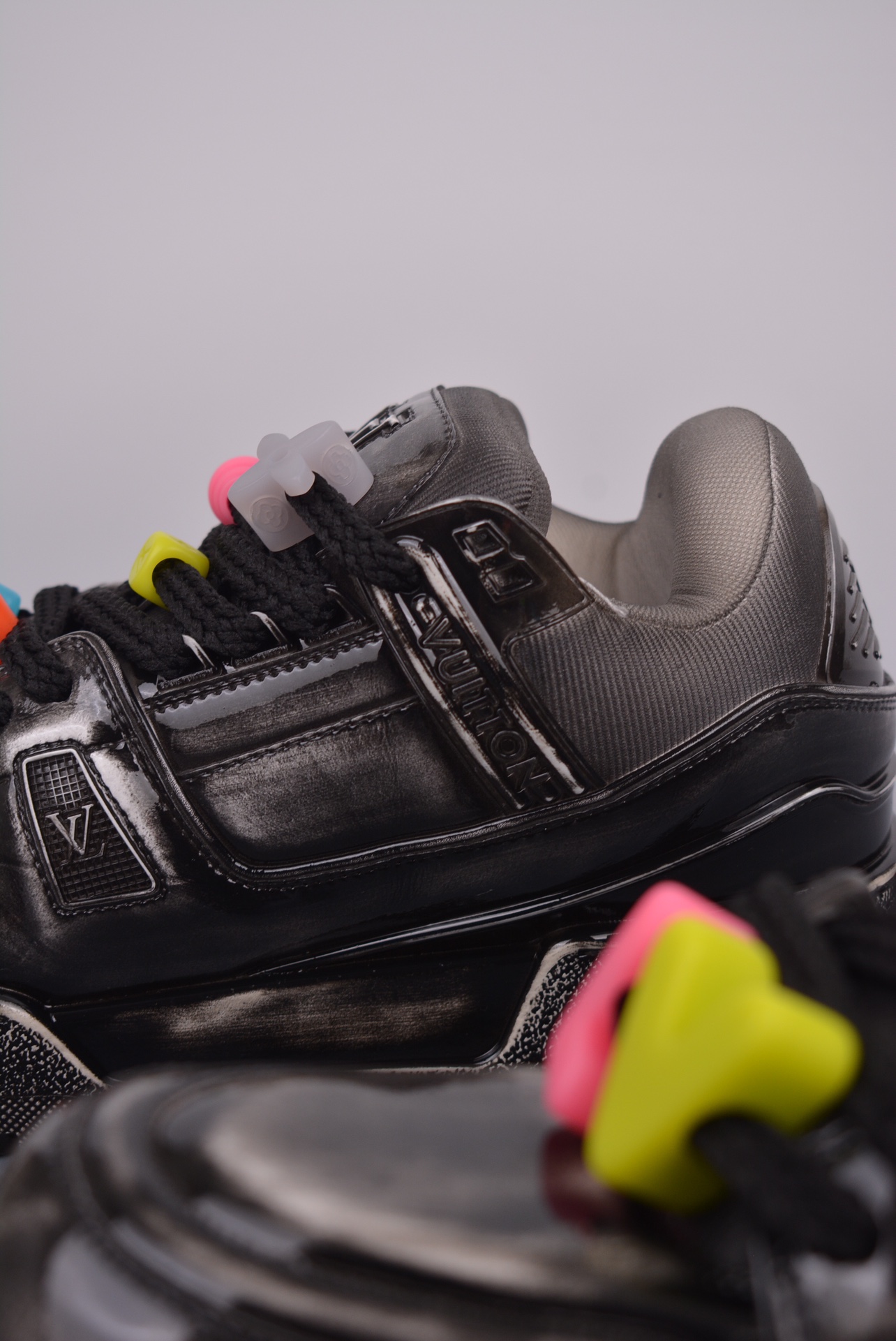 Louis Vuitton Trainer Maxi Low Sneaker Black Distressed