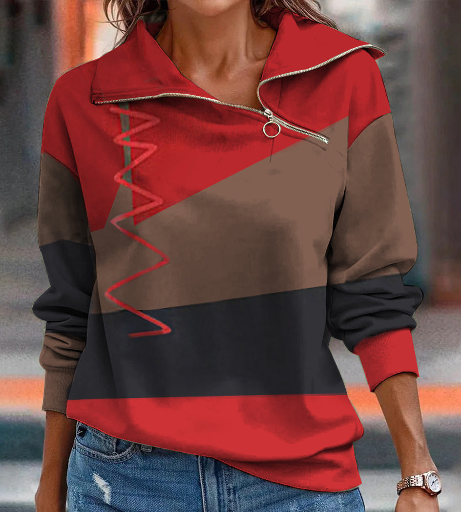 Asymmetrical Ring Zipper Color Block Top