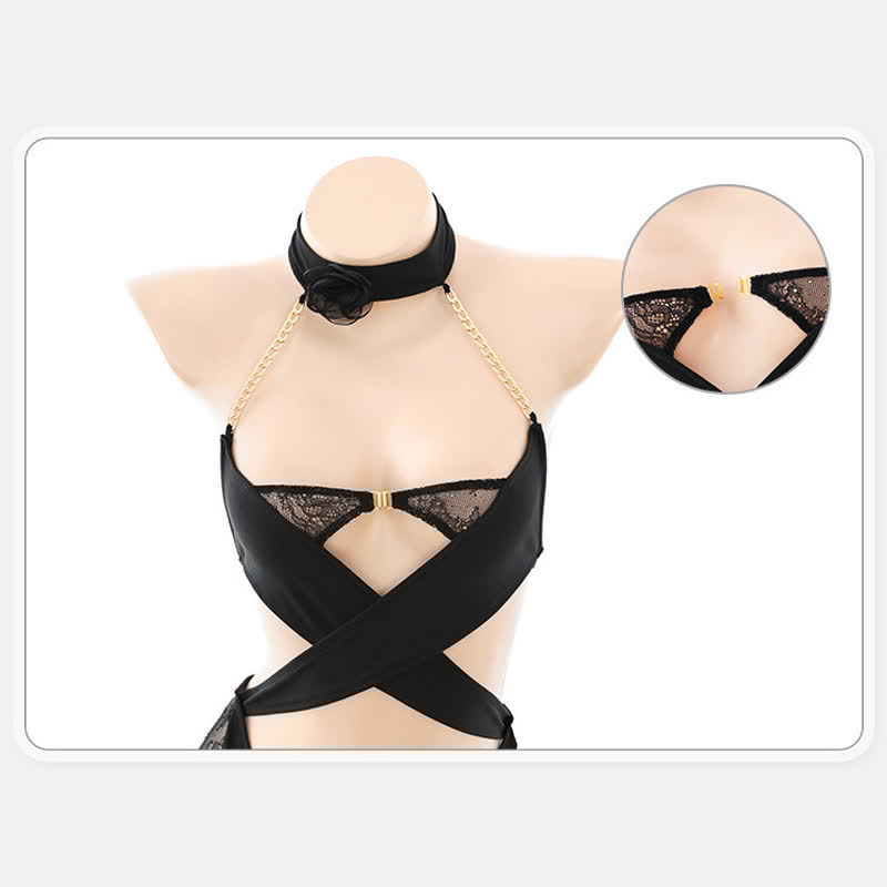Han Costume Sexy Halter Hollow Out Chain Lingerie Dress