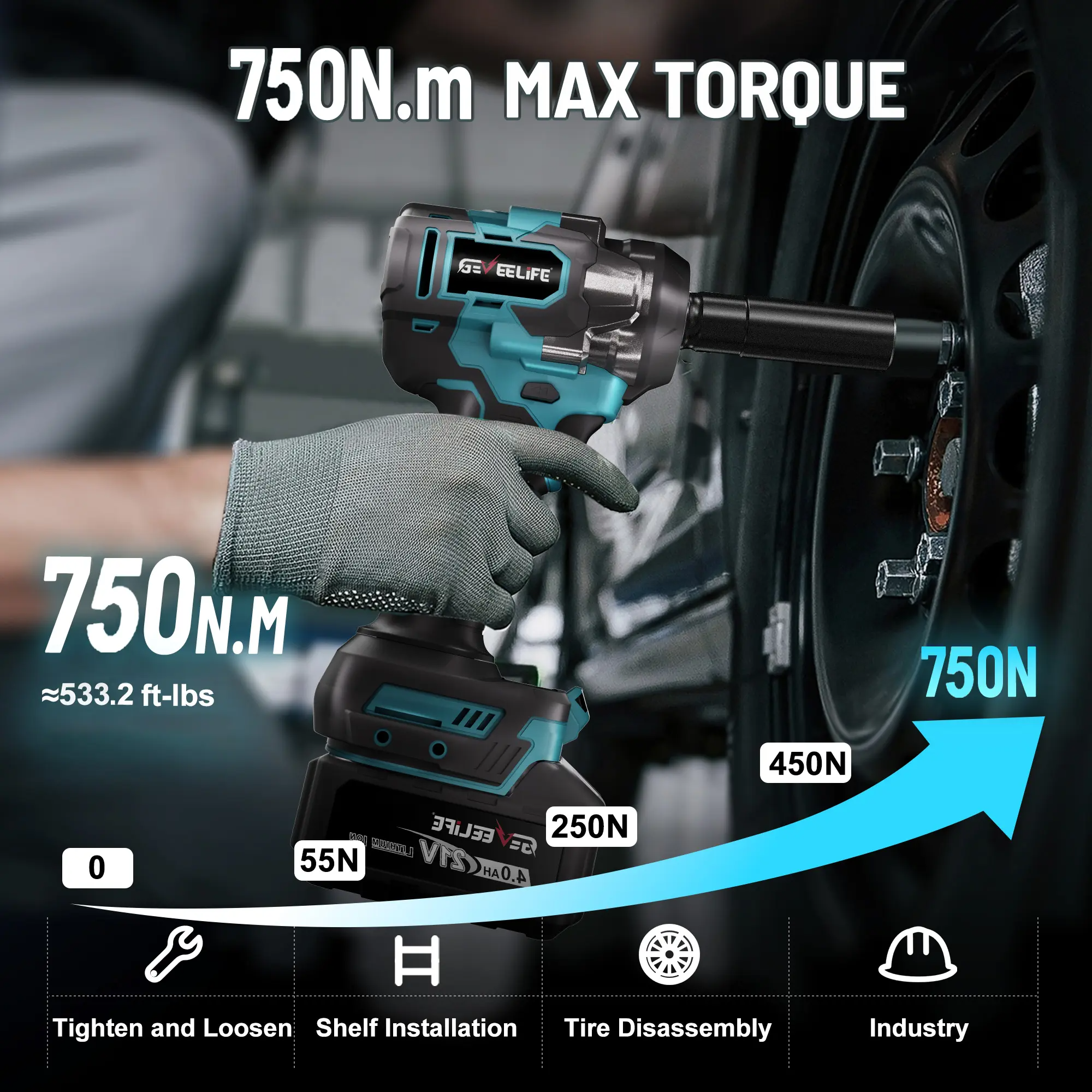 GEVEELIFE 750Nm 3 in 1 Brushless Impact Wrench 1/2