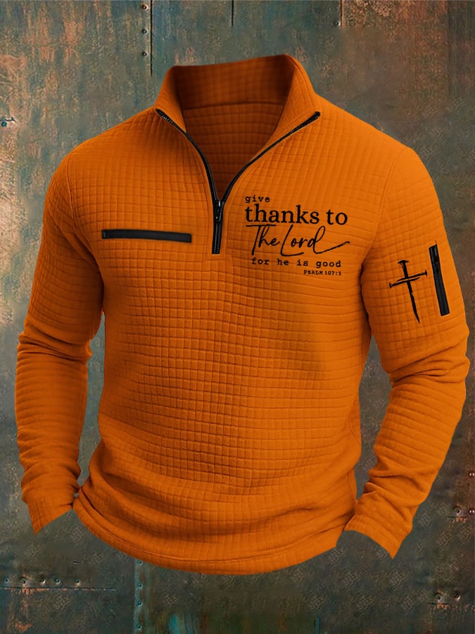 Men's Casual Retro Checkered Jacquard Faith Gratitude Main Color Contrast Sweatshirt