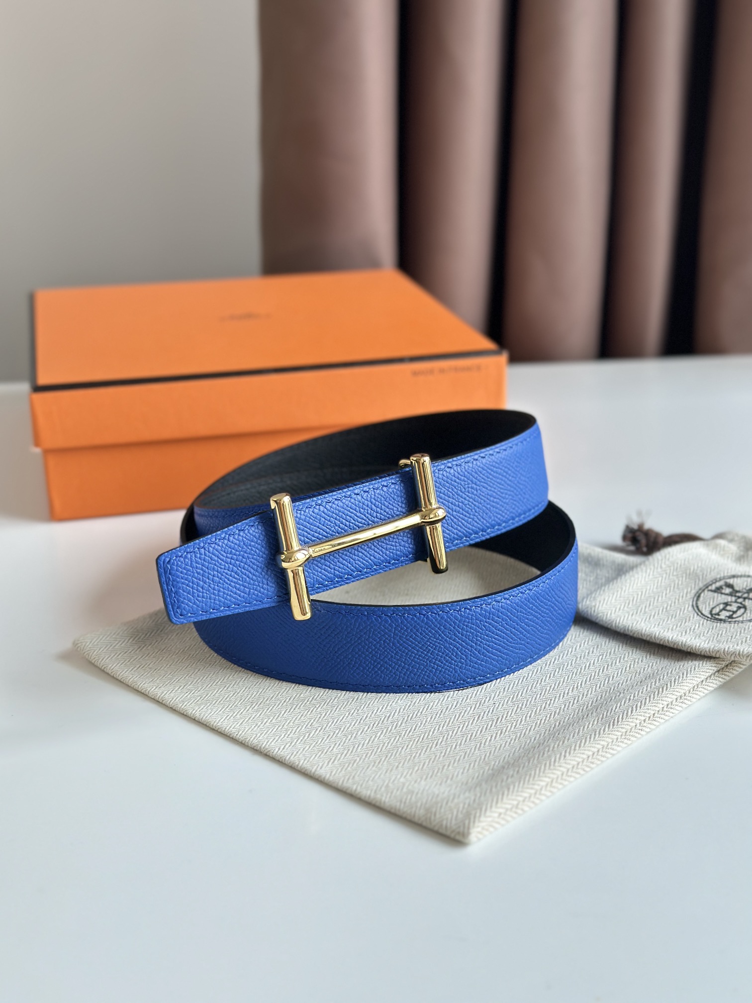 Hermès new double-faced calfskin belt width 3.2CM
