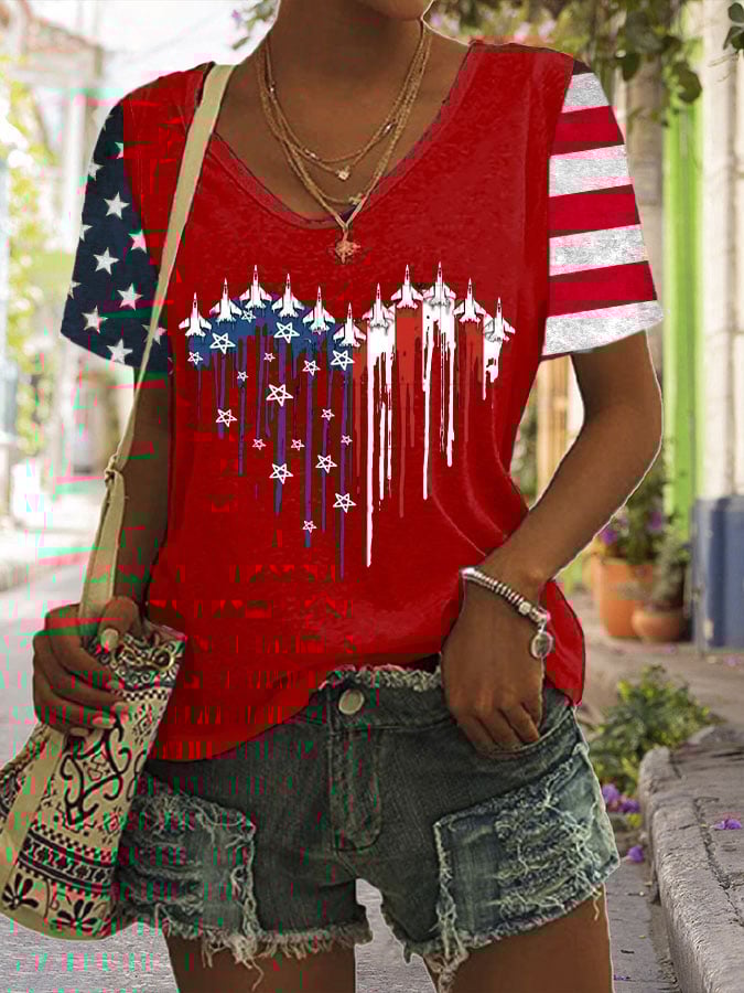 Women's Flag Independence Day Printed Casual T-Shirt
