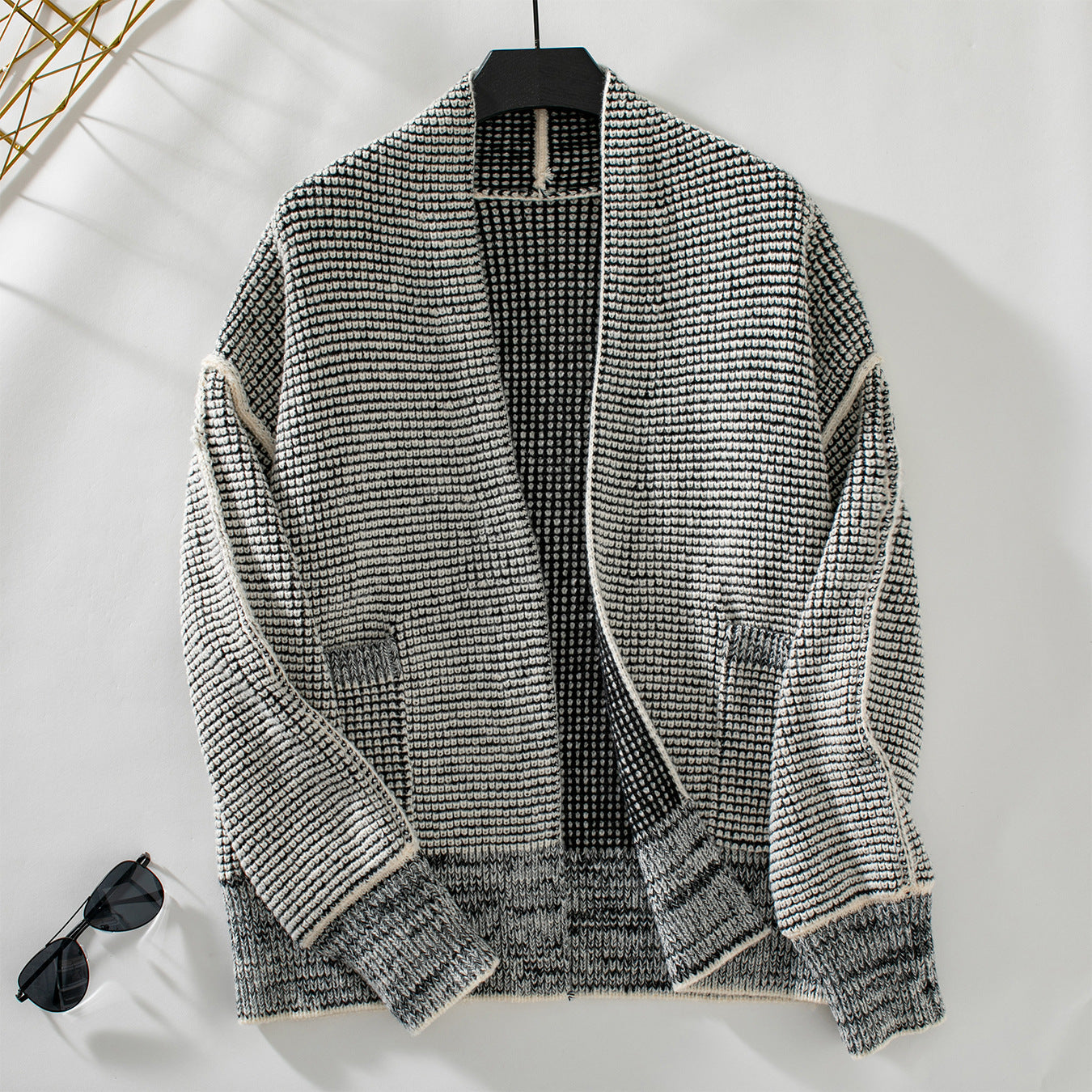 Waffle Knit Cardigan | Long Sleeve Buckle-Free Women's Sweater Coat