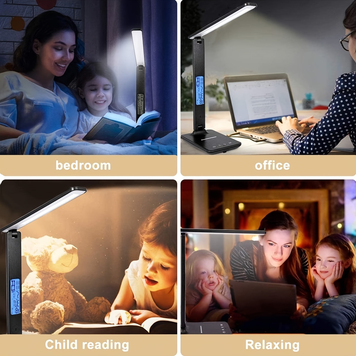 1pc OTHAI LED Desk Lamp, Office Table Lamp With Wireless Charger, Suitable For Home, Office Dimmable Desk Lamp, With USB Charging Port, Built-in Clock, Calendar, Thermometer And Reading Desk Lamp