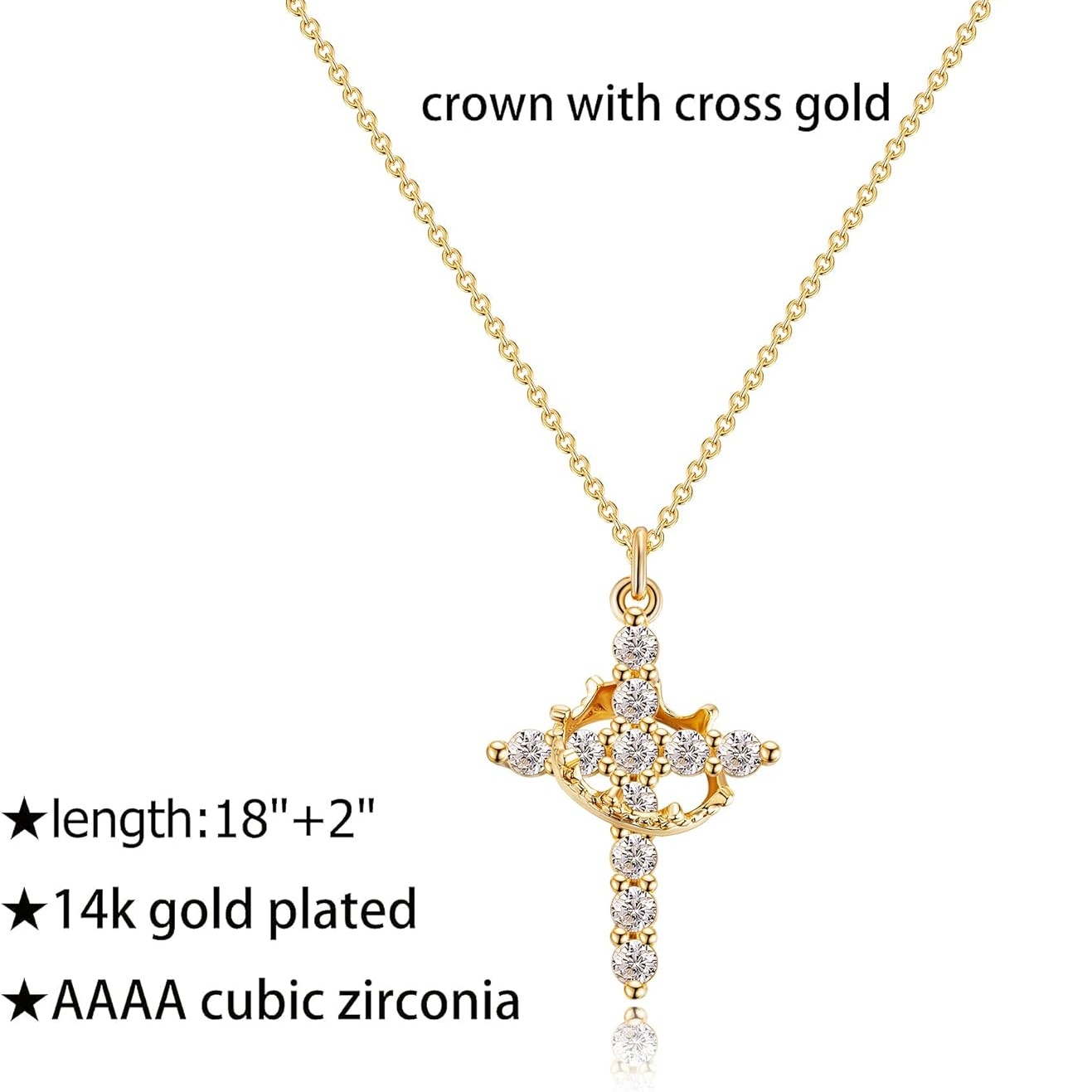 🔥ON SALE🔥14k Gold Diamond Cross Crown Pendant Necklace