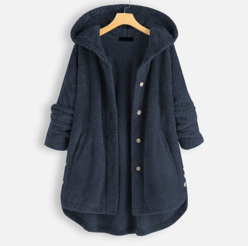 Women's Elegant Pure Color Hooded Double-Sided Velvet Sweatshirt Coat