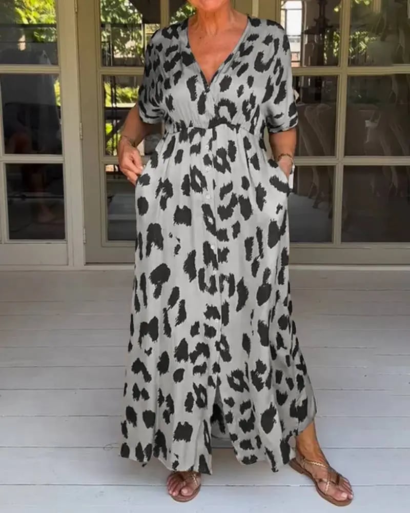 💃Loose Leopard V-Neck Maxi Dress(🔥Last Day Special Offer🔥)