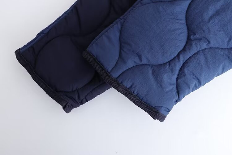 Winter Loose Slimming Color Block Crew Neck Double Pocket Cotton Jacket Women
