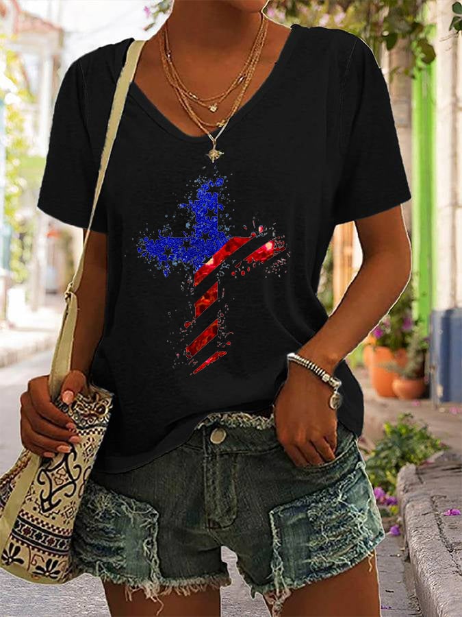 Women's Cross Flag Print T-Shirt