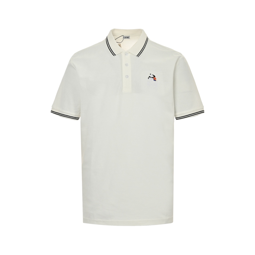 Loewe 24ss cartoon panda embroidered Polo short sleeve