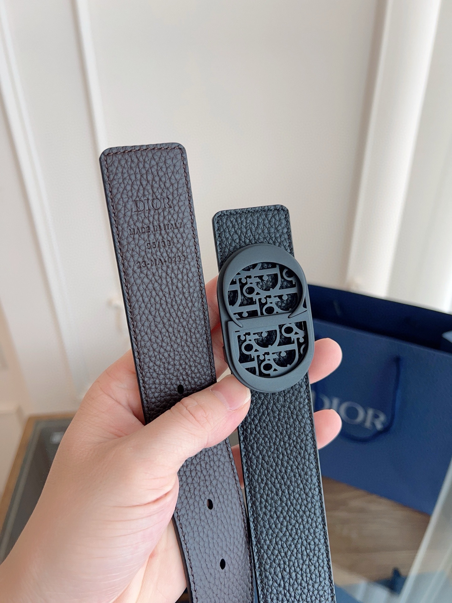 Dior coffee black double-faced cowhide belt width 3.5cm