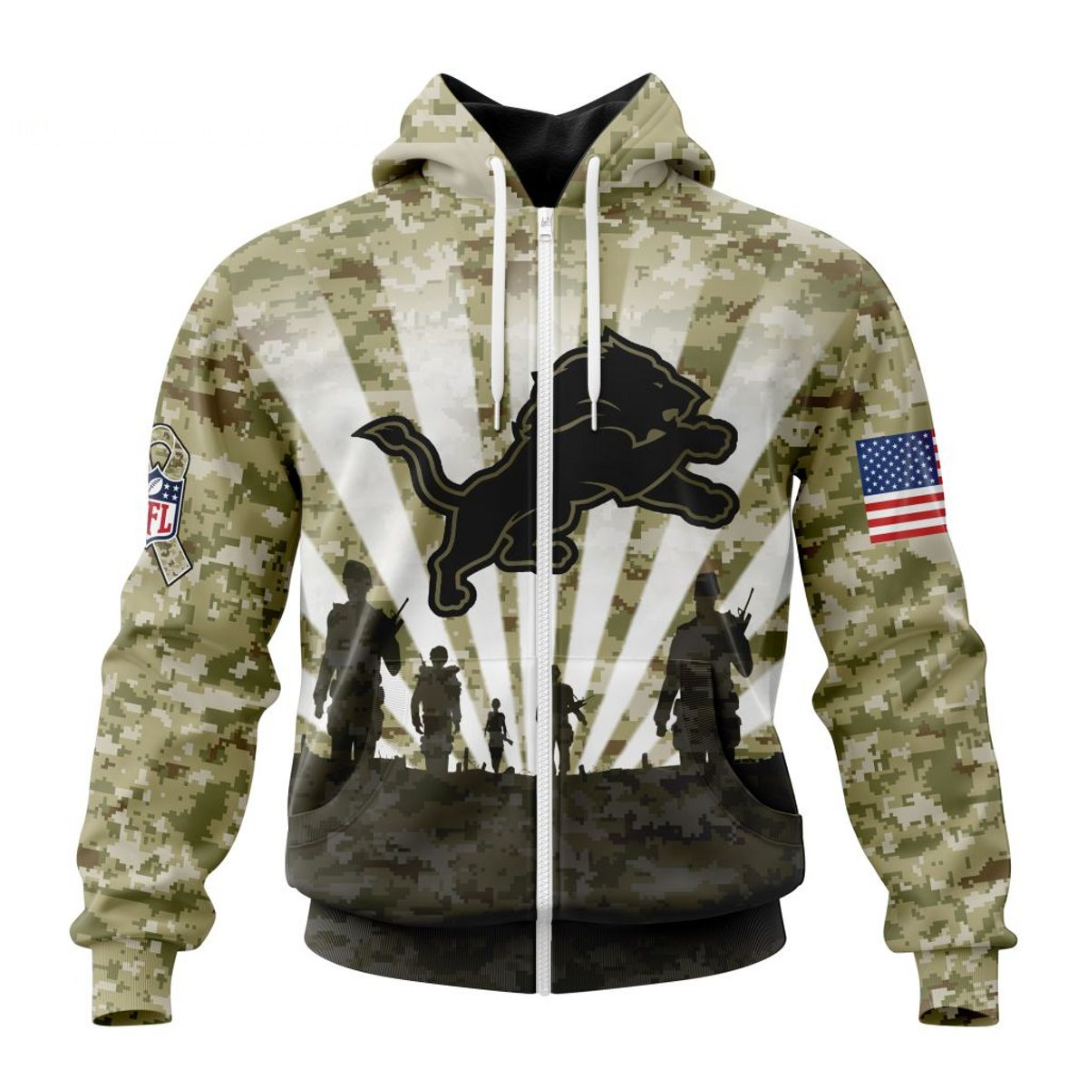 DETROIT LIONS 3D HOODIE HONOR VETERANS