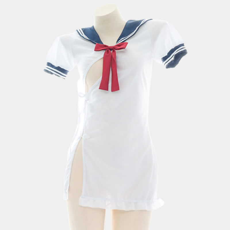Bow Knot Sailor Collar Lace Up Split Lingerie Dress