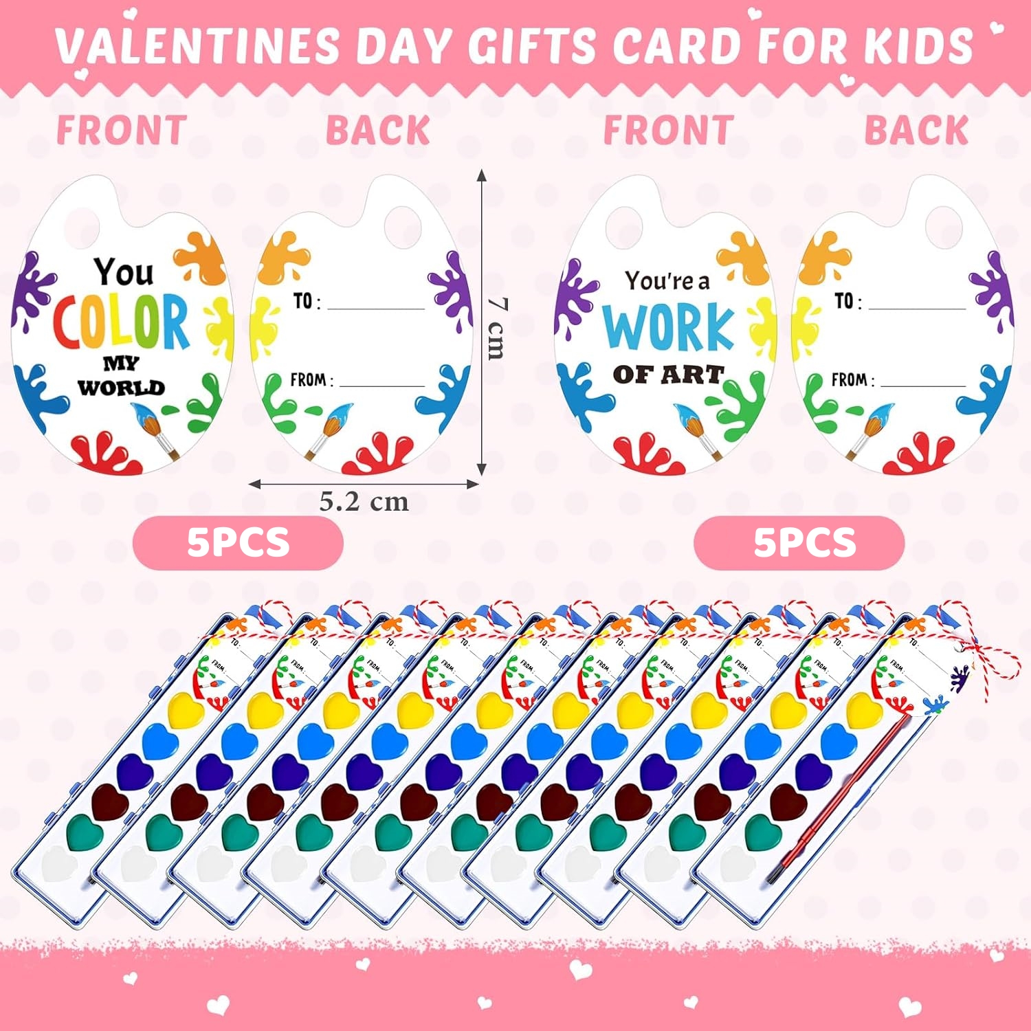 5 Pack Watercolor Paint Sets for Valentine's Day Gifts with Gift Card and 5 Meters Red Rope