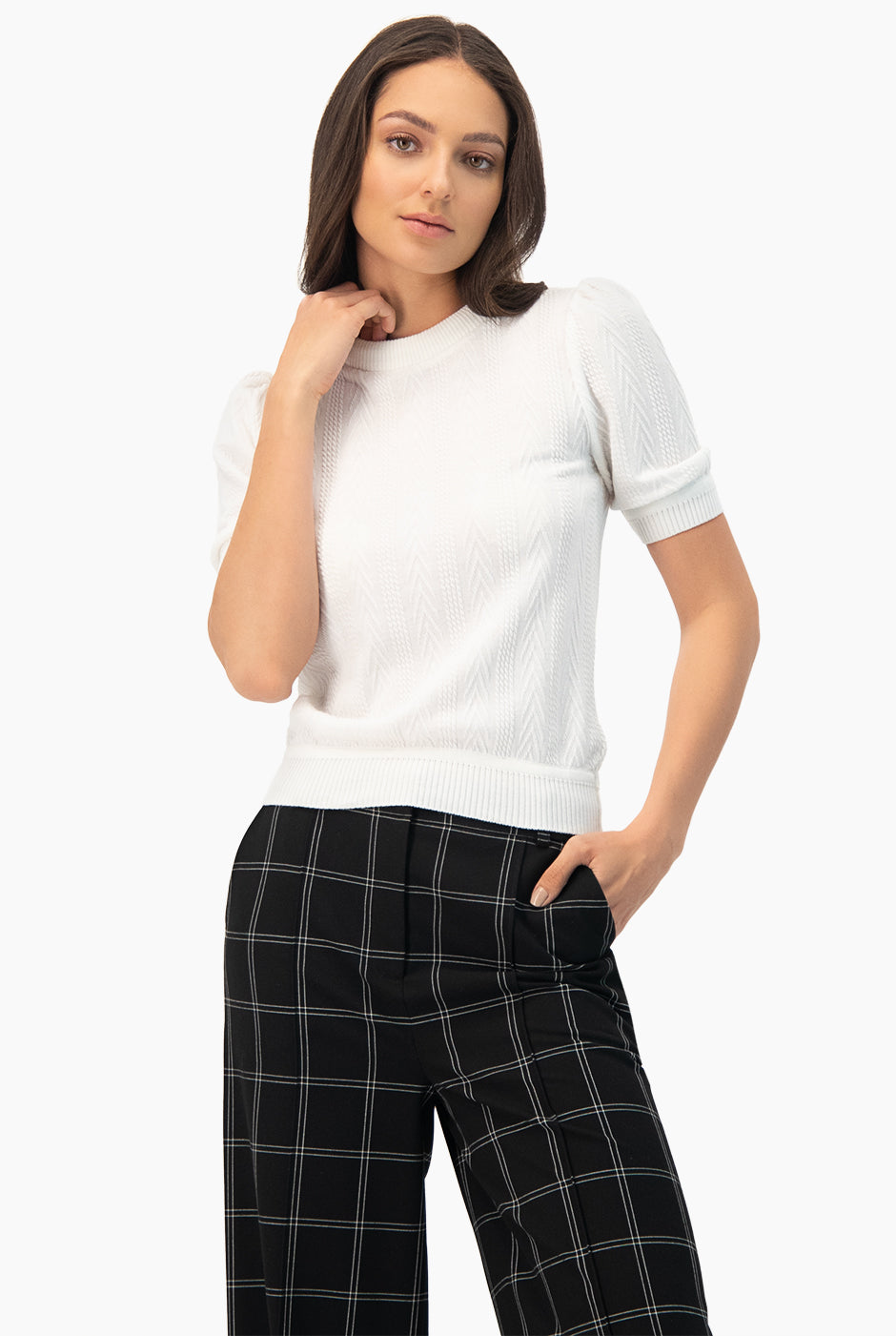 Blusa recta tejida y cuello redondo