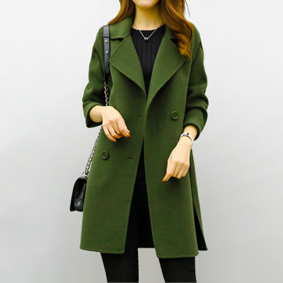 Cotton and Wool Blend Thickened Slimming Wool Overcoat for Women