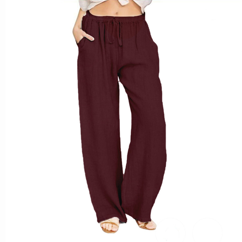 Casual loose-fittingl ace-up long pants