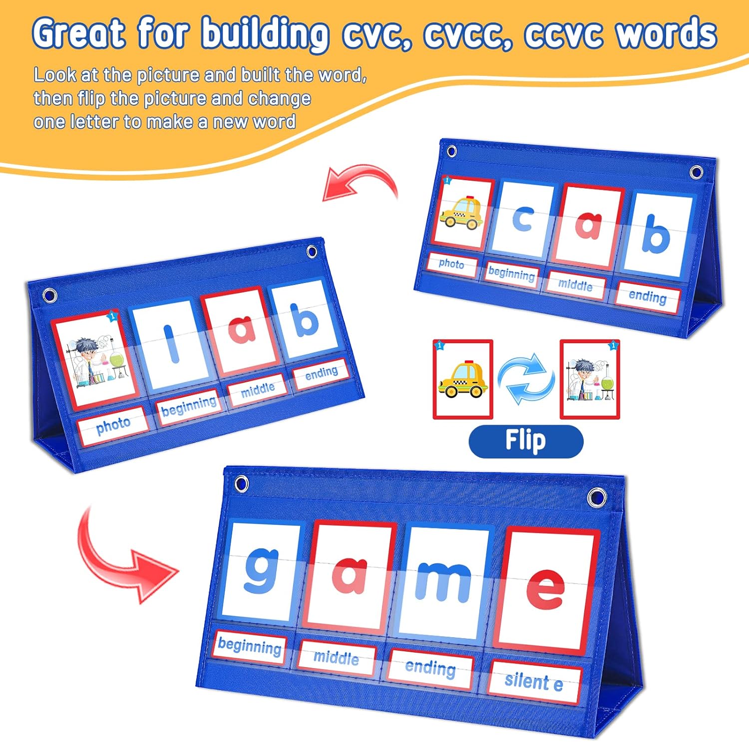 CVC Word Builder Desktop Pocket Chart Word Spelling Games Literacy Learning Cards