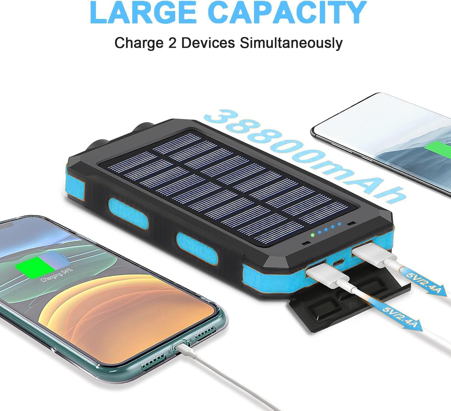 YELOMIN Solar Charger, 38800mAh Portable Solar Power Bank, Waterproof Battery Pack for Outdoor Activities, Camping External Backup Power Charger Dual USB 5V Outputs/LED Flashlights