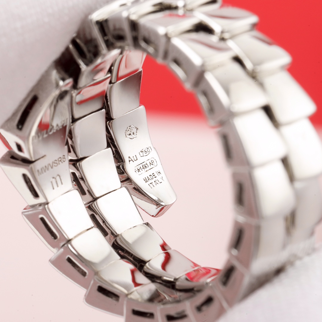 Bulgari Narrow Double Circle Diamond Snake Ring
