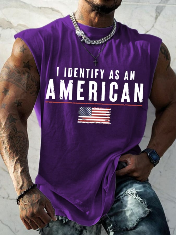 Men's I Identify As An American Print Round Neck Tank Top