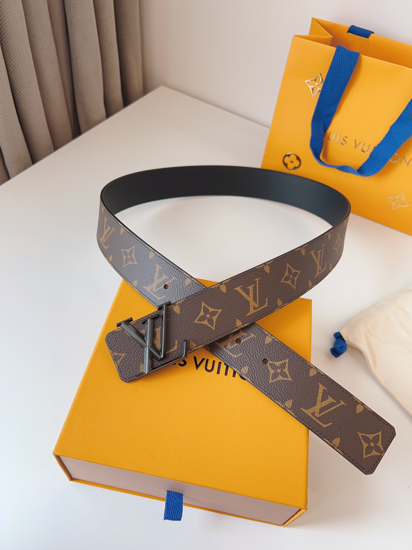 Louis Vuitton Men's Monogram Logo Belt, 4cm Width