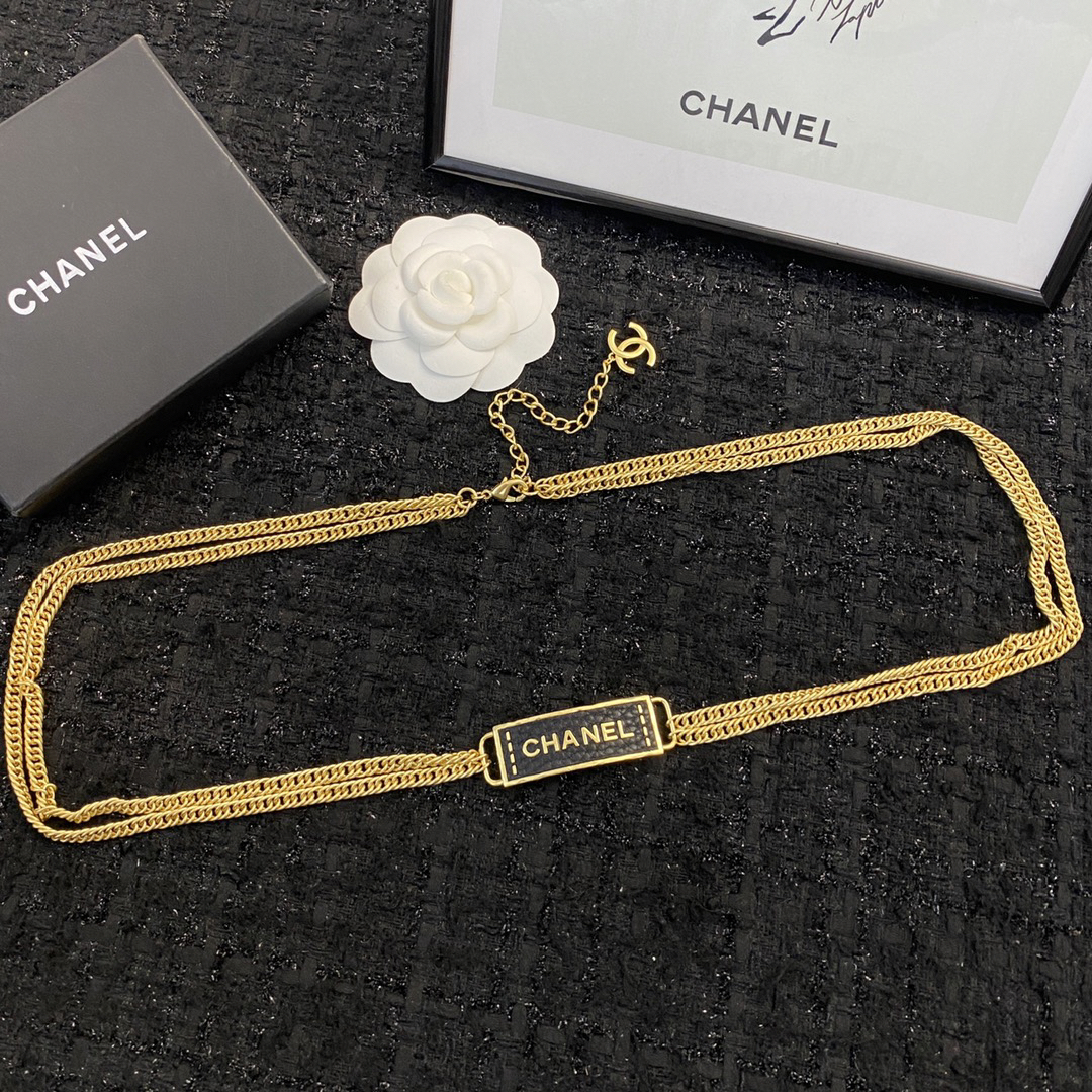 Chanel leather square chain necklace