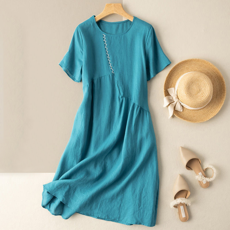 Fashion Casual Solid Color Short Sleeved Midi Dress