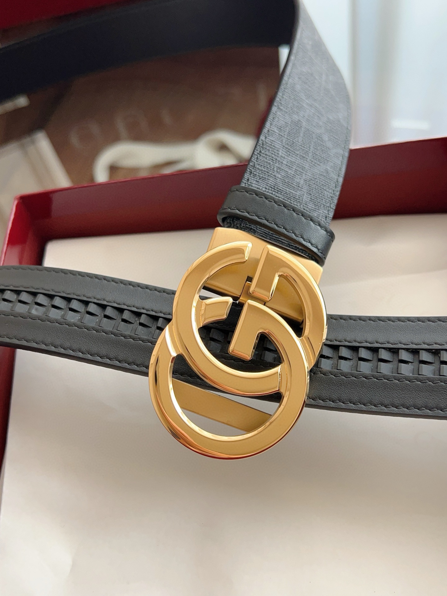 Gucci automatic smooth buckle double-sided cowhide belt width 3.5cm