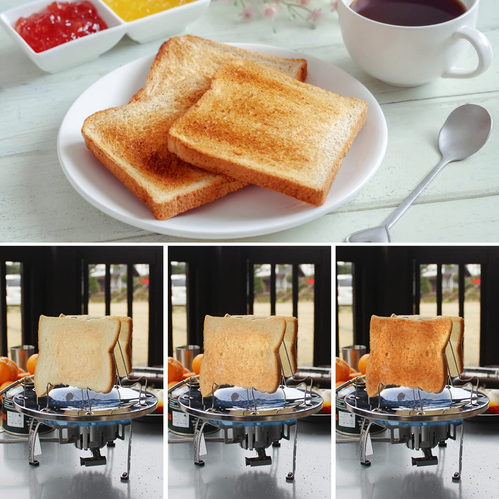 Camping Toaster for Gas Stove – 4-Slice Stainless Steel Stovetop Bread Toast Rack