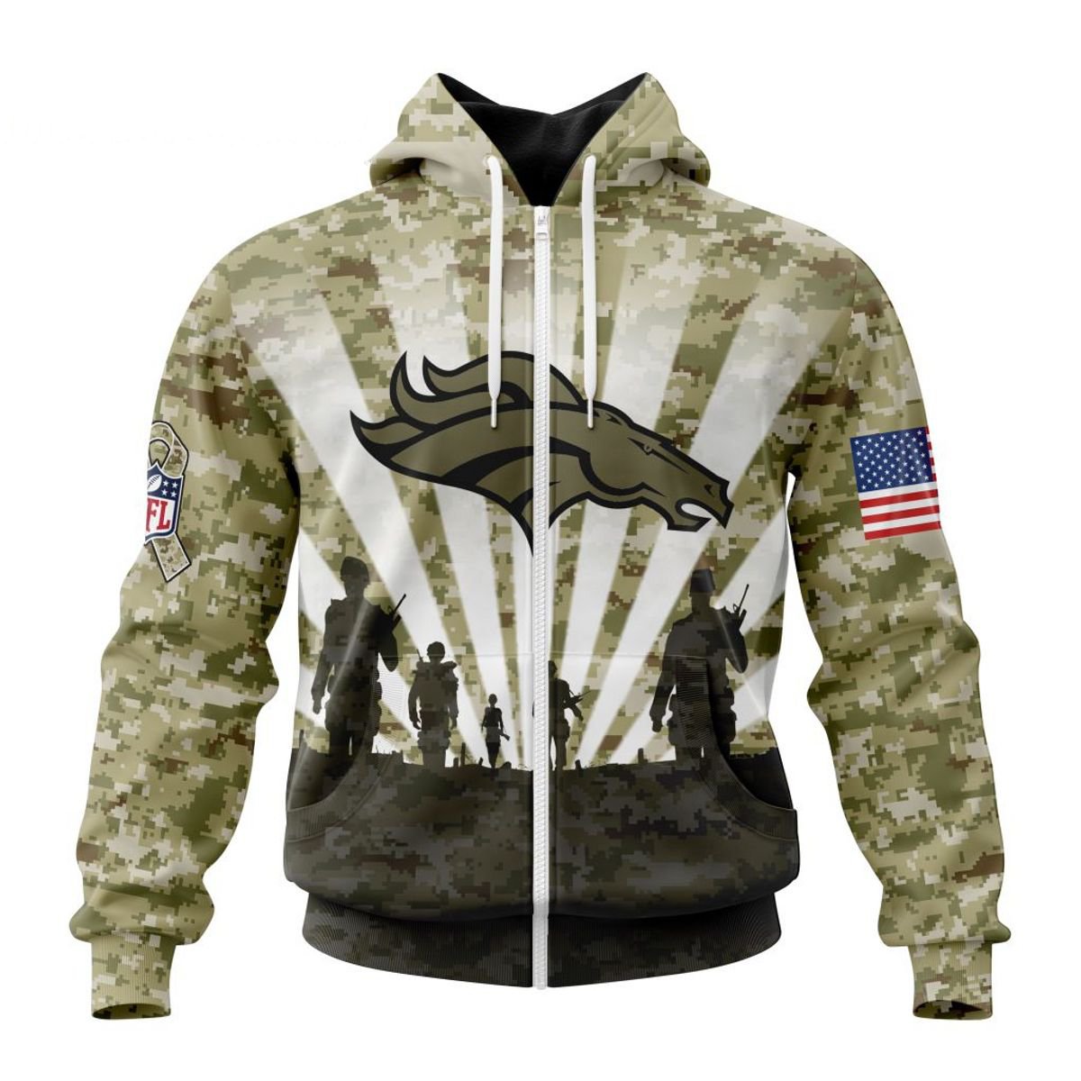 DENVER BRONCOS 3D HOODIE HONOR VETERANS