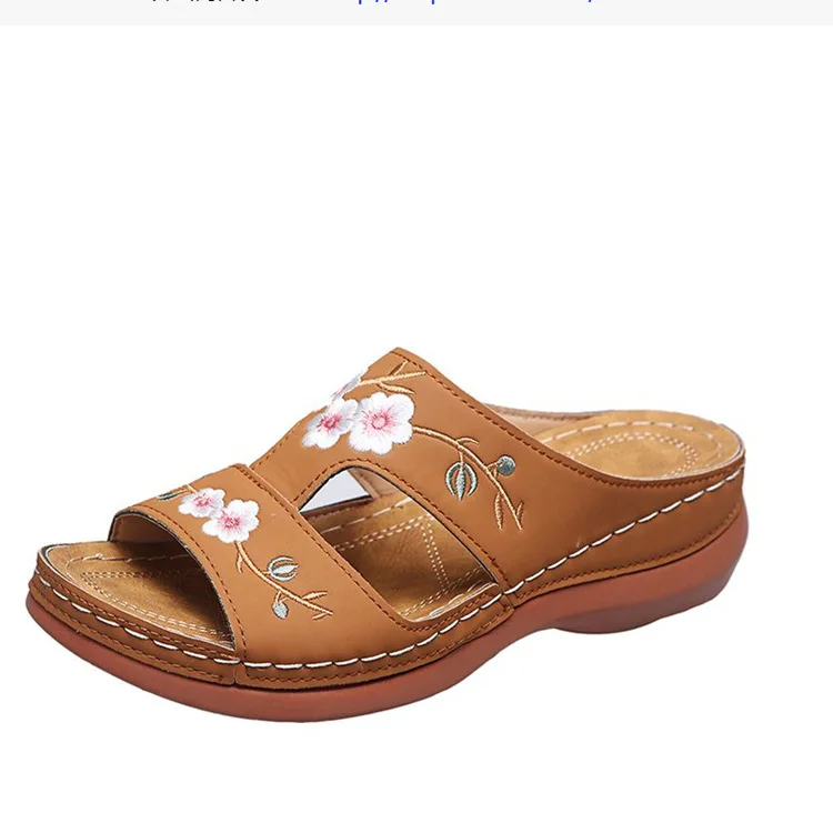Women's Orthopedic Flower Embroidered Wedges Sandals