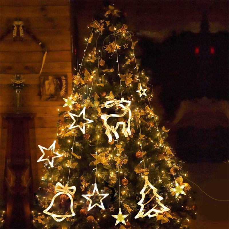 💥ON SALE💥11.5FT Christmas Hanging Lights with Reindeer, Tree & Star Ornaments, Remote Control, Waterproof 🎄✨
