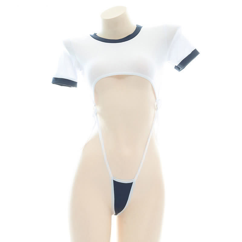 School Style Colorbock Lace Up One-piece Lingerie Set