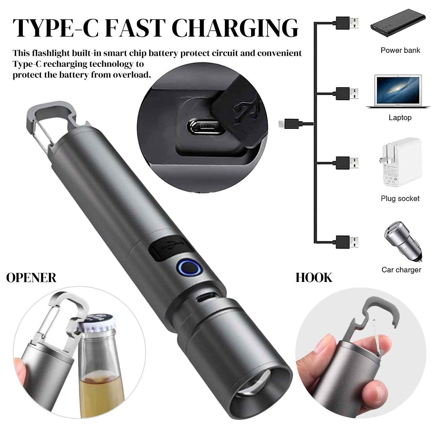 On Sale🔥New German 90000 Lumens Super Bright Rechargeable Zoomable Waterproof Flashlight With Lampshade