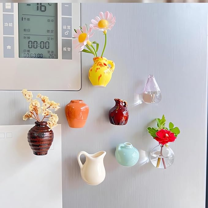 🍁🍁Cute ceramic vase magnetic refrigerator magnet