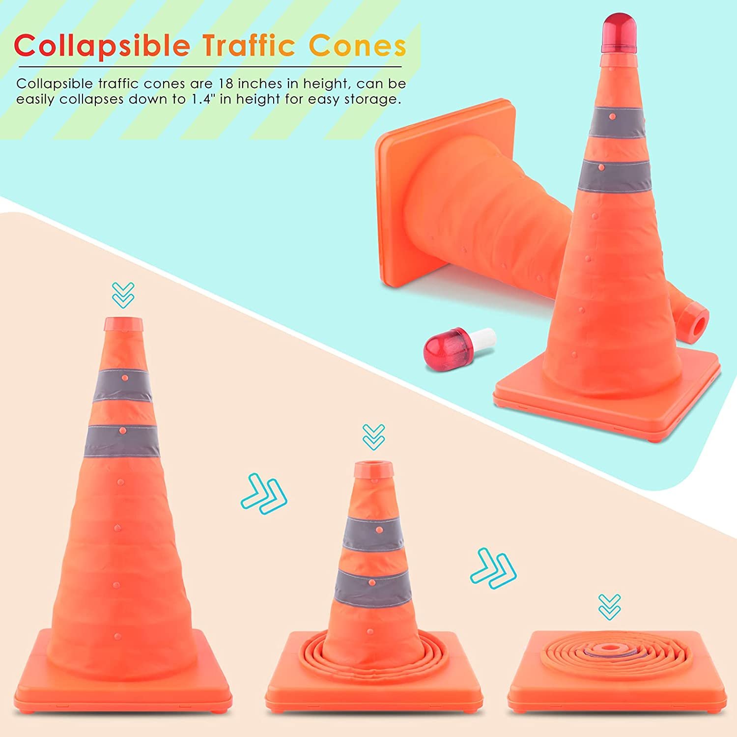(🌲XMAS SALE - 50% OFF)Foldable Traffic Reflective Safety Cone with LED Lights-🔥Buy 2 Get 10%OFF Today🔥
