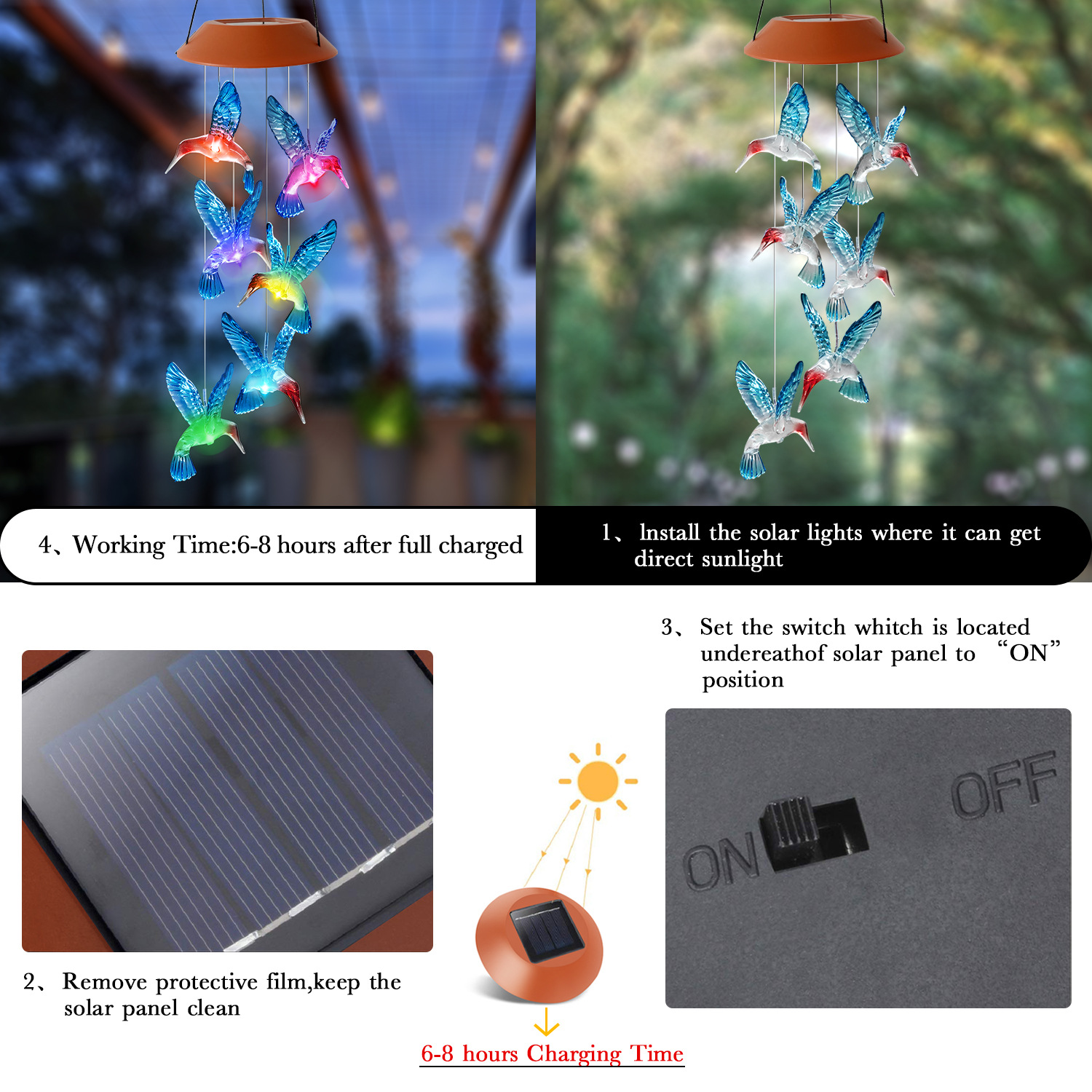 Hummingbird Solar Wind Chimes