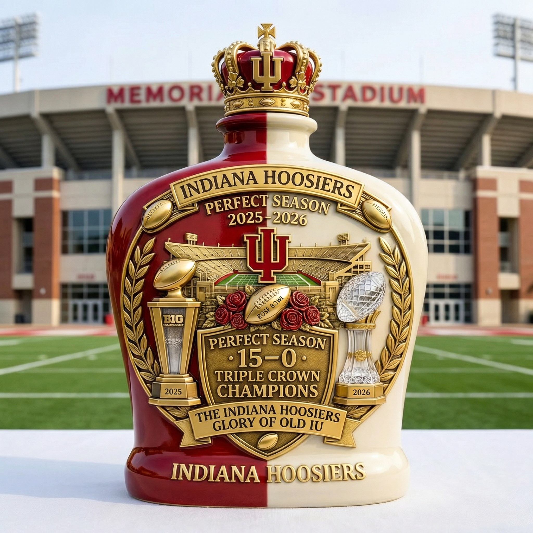Indiana Hoosiers Perfect Season Triple Crown Commemorative Whiskey Decanter