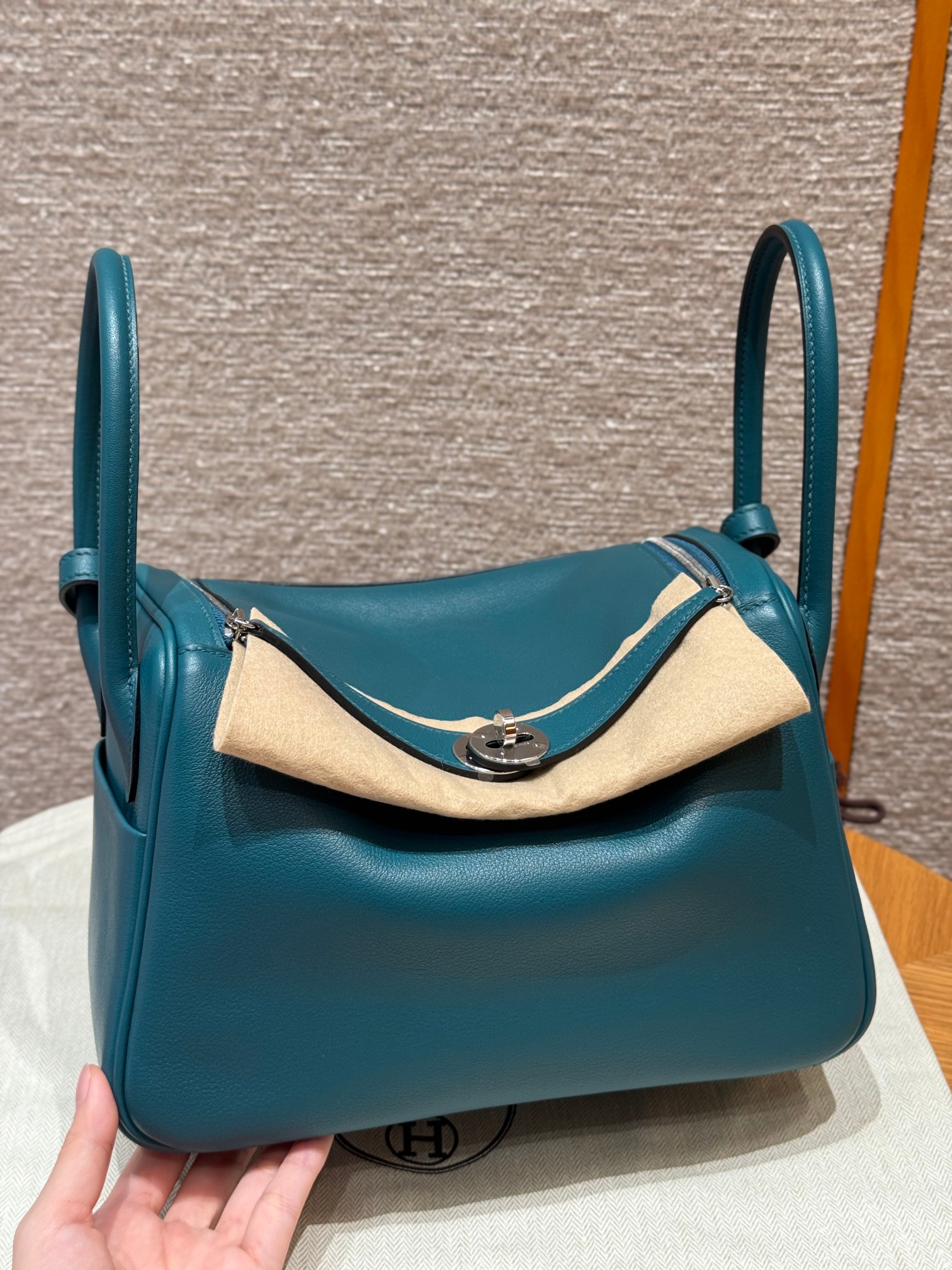 Hermès Lindy W0Vert Bosphore Handbag (Handmade to Order)