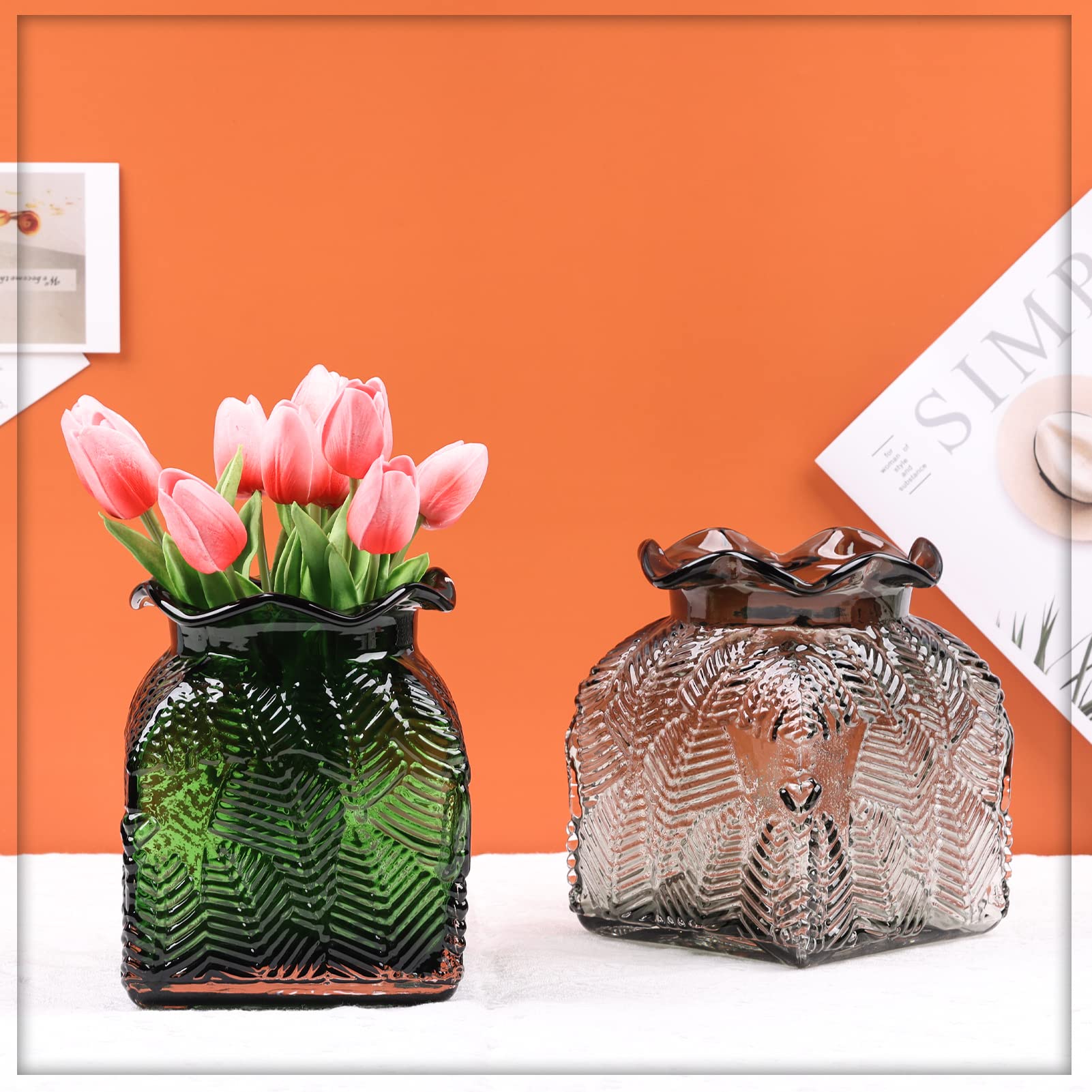 Gray Glass Flower Vase, Crystal Money Bag Vase for Modern Fashion Flower Home Decoration