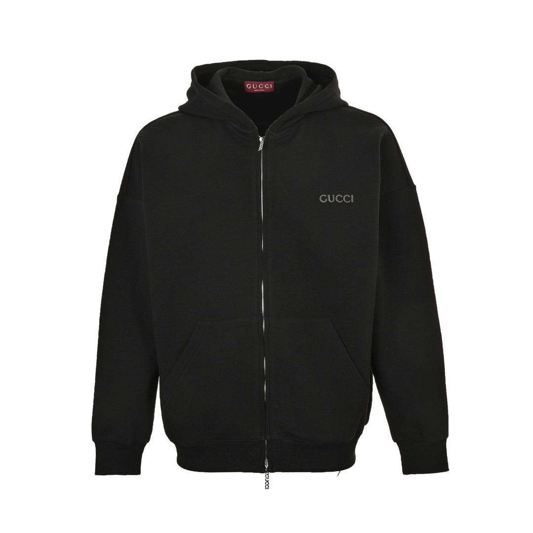 Gucci 24Fw small logo embroidered space cotton zip-up hooded sweatshirt