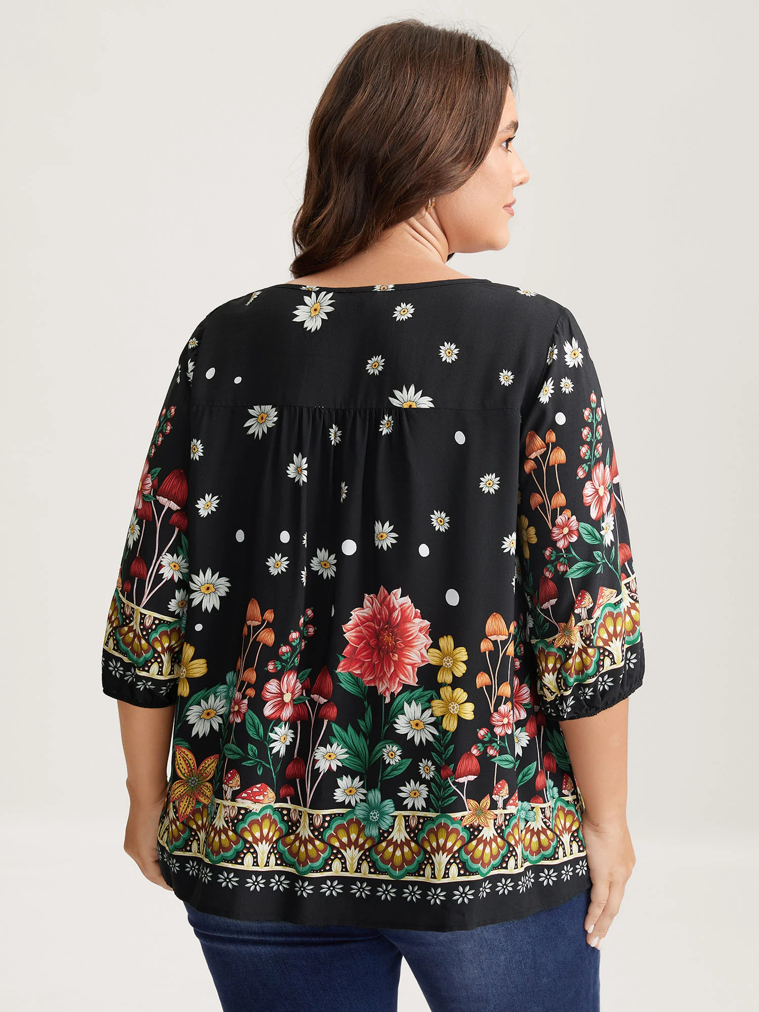 Colorful Floral Pleated Tassel Blouse