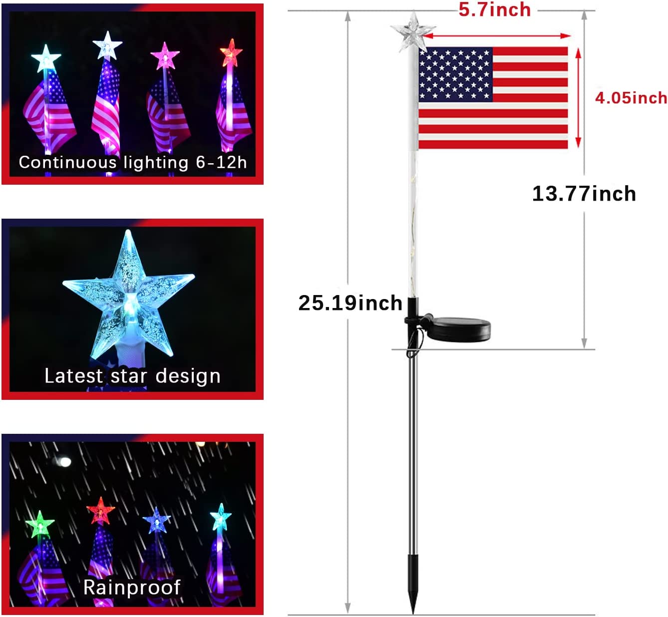 🔥Last Day Promotion-[SAVE 50% OFF]-🚩Solar Power Waterproof American Flag Lights Garden Lawn Light(Color Changing Star-2 PCS/SET)